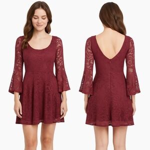 I.n. San Francisco A Line Lace Dress Mauve Long Sleeve Scoop Neck Juniors 7